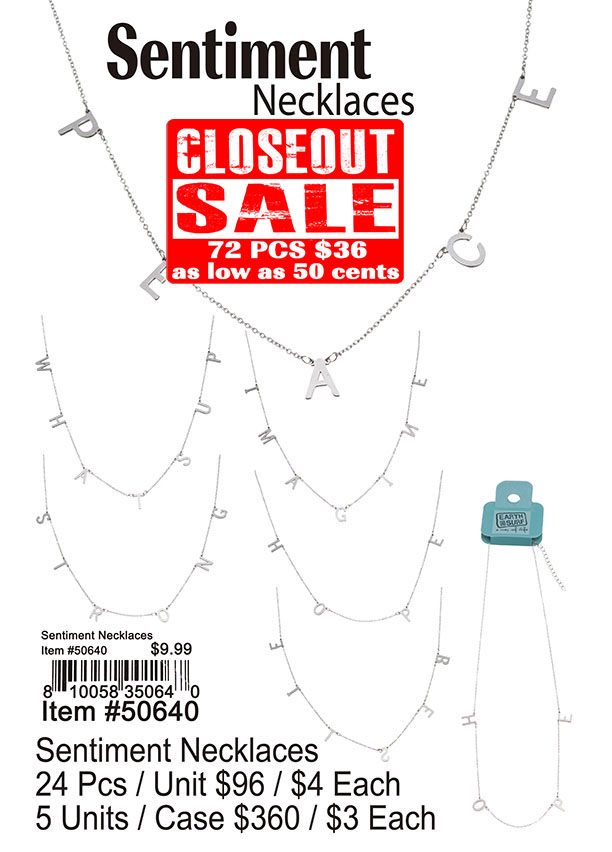 Sentiment Necklaces - Closeout 72 Pcs.